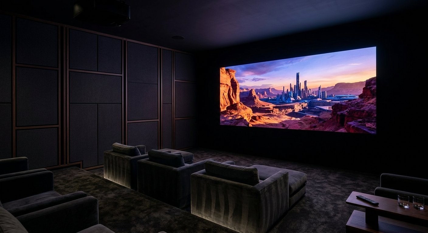 Sala cinema privata con grande superficie MicroLED